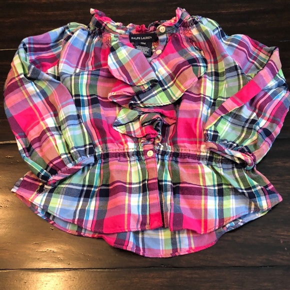 Vibrant Ralph Lauren Ruffled Plaid Peplum Top Ralph Lauren 18M - Picture 1 of 3